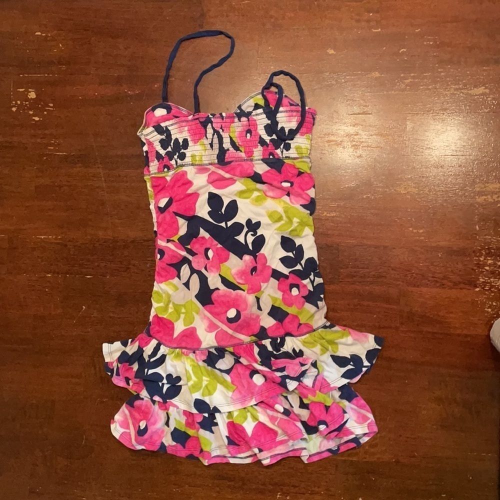 Pink Floral Tight Ruffled Mini Dress - Picture 2 of 2